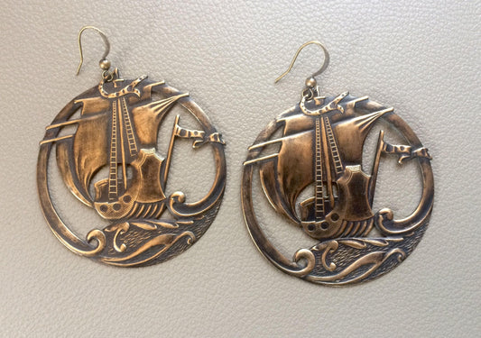 Antiqued Brass Ship Earrings