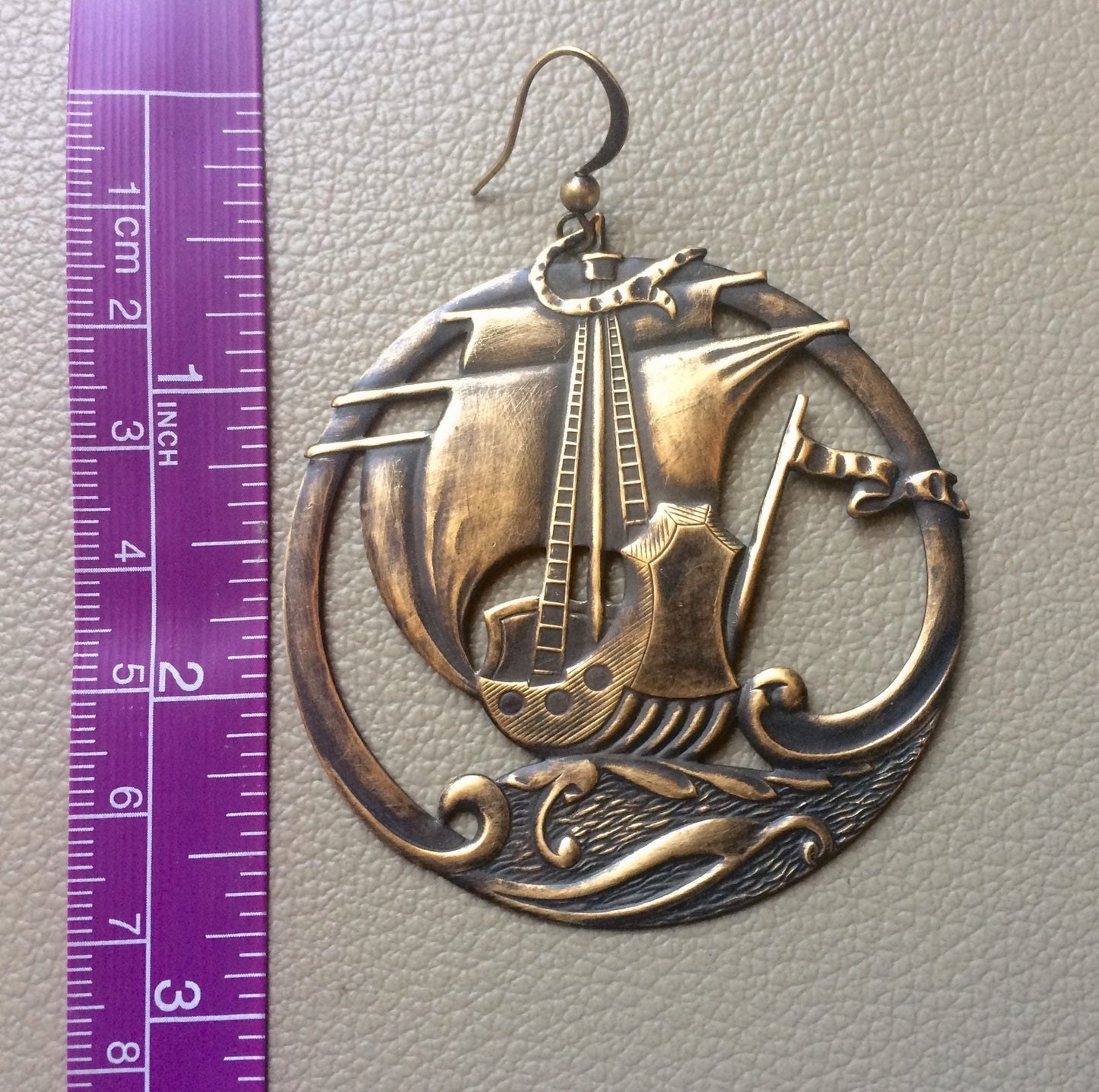Antiqued Brass Ship Earrings